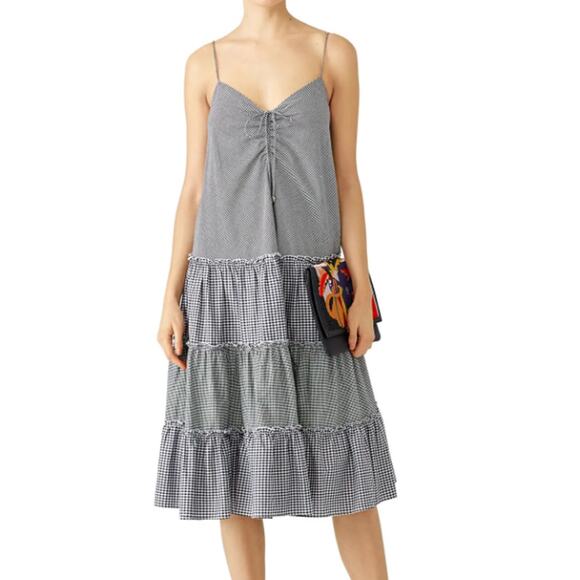 NICHOLAS Dresses & Skirts - N NICHOLAS Gingham Ruffle Tiered Midi Dress Sweetheart Sleeveless Plaid Sundress